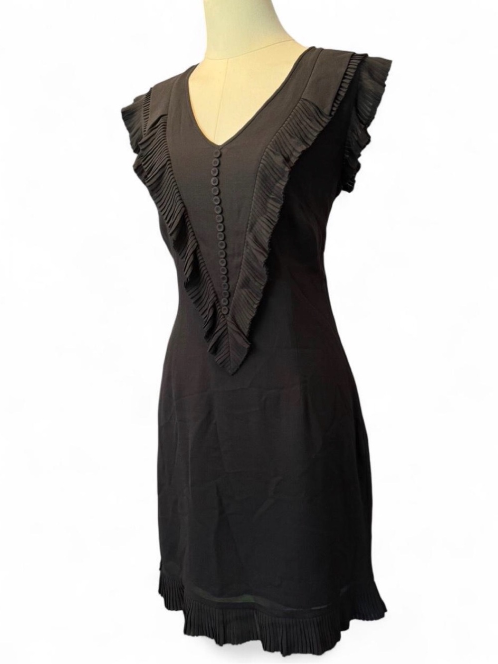 100% silk vintage 90s / y2k black flutter ruffle dress
 Black Pleated V-Neck